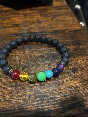 Rainbow Chakra Lava Bead Stretch Bracelet
